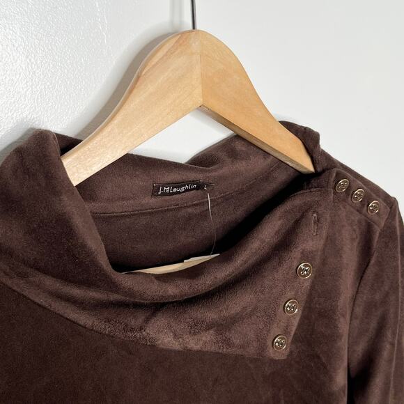 J. McLaughlin Womens Clio Top Large Brown Mocha Suede Button Mock Neck Classic - Picture 5 of 12